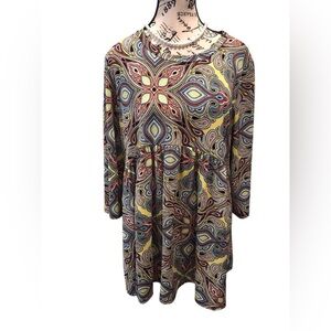 Pink Coconut XL Multicolor Paisley Floral Peplum Women's Top 3/4 Sleeve